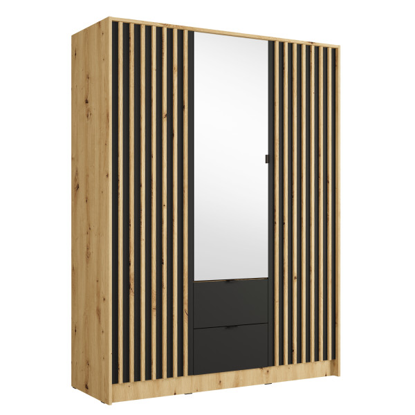 Szafa z lustrem 150 cm KORSO i szufladami dąb artisan/czarny lamele 946005
