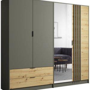 Szafa z lustrem 220 cm czterodrzwiowa RUSTICA szary grafit 764686 Szafa z lustrem 220 cm czterodrzwiowa RUSTICA szary grafit 764686