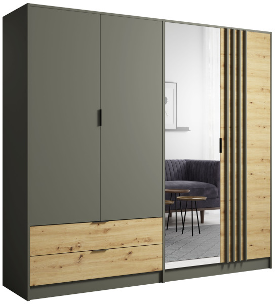Szafa z lustrem 220 cm czterodrzwiowa RUSTICA szary grafit 764686