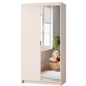 Szafa z lustrem 90 cm KUBA do sypialni beż piaskowy 868143 Szafa z lustrem 90 cm KUBA do sypialni beż piaskowy 868143