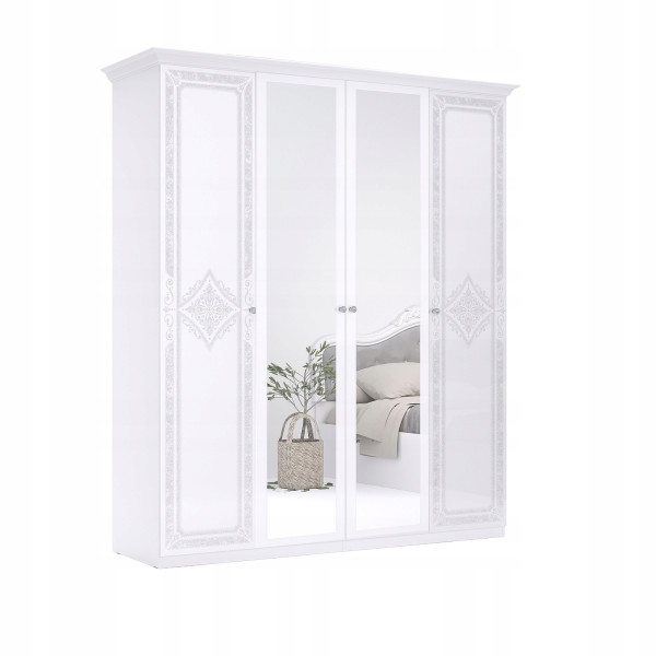 SZAFA Z LUSTREM Diamante 192cm biała DWA DRĄŻKI I PÓŁKI 263638