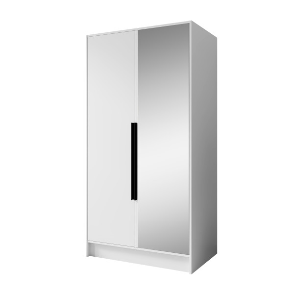 Szafa z Lustrem LARO 100 cm Biała / Czarne Uchwyty – 2 Drzwi 959072