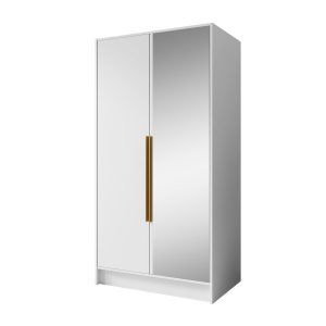 Szafa z Lustrem LARO 100 cm Biała / Złote Uchwyty – 2 Drzwi 959071 Szafa z Lustrem LARO 100 cm Biała / Złote Uchwyty – 2 Drzwi 959071