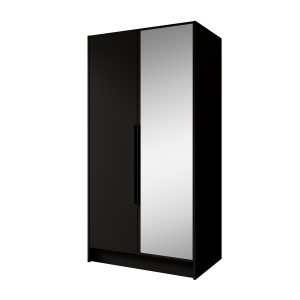 Szafa z Lustrem LARO 100 cm Czarna / Czarne Uchwyty – 2 Drzwi 959079 Szafa z Lustrem LARO 100 cm Czarna / Czarne Uchwyty – 2 Drzwi 959079