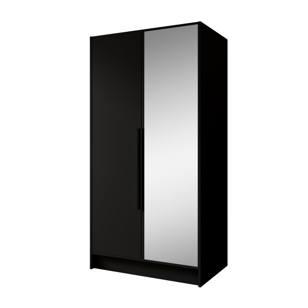 Szafa z Lustrem LARO 100 cm Czarna / Czarne Uchwyty – 2 Drzwi 959079