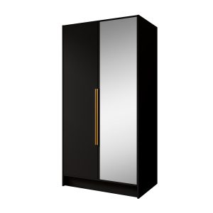 Szafa z Lustrem LARO 100 cm Czarna / Złote Uchwyty – 2 Drzwi 959076 Szafa z Lustrem LARO 100 cm Czarna / Złote Uchwyty – 2 Drzwi 959076