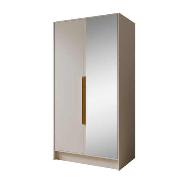 Szafa z Lustrem LARO 100 cm Kaszmir / Złote Uchwyty – 2 Drzwi 959083