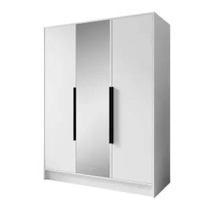 Szafa z Lustrem LARO 150 cm Biała / Czarne Uchwyty – 3 Drzwi 959074 Szafa z Lustrem LARO 150 cm Biała / Czarne Uchwyty – 3 Drzwi 959074