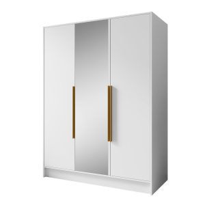 Szafa z Lustrem LARO 150 cm Biała / Złote Uchwyty – 3 Drzwi 959073 Szafa z Lustrem LARO 150 cm Biała / Złote Uchwyty – 3 Drzwi 959073