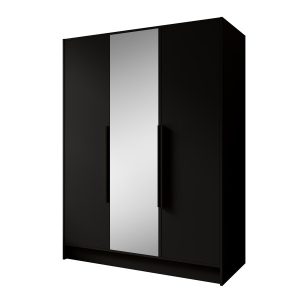 Szafa z Lustrem LARO 150 cm Czarna / Czarne Uchwyty – 3 Drzwi 959067 Szafa z Lustrem LARO 150 cm Czarna / Czarne Uchwyty – 3 Drzwi 959067