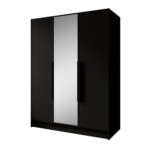 Szafa z Lustrem LARO 150 cm Czarna / Czarne Uchwyty – 3 Drzwi 959067