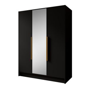 Szafa z Lustrem LARO 150 cm Czarna / Złote Uchwyty – 3 Drzwi 959069 Szafa z Lustrem LARO 150 cm Czarna / Złote Uchwyty – 3 Drzwi 959069