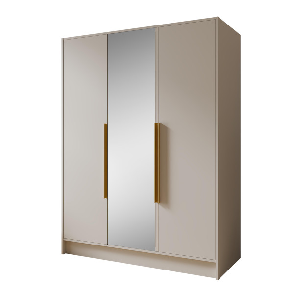 Szafa z Lustrem LARO 150 cm Kaszmir / Złote Uchwyty – 3 Drzwi 959077