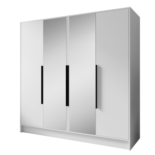 Szafa z Lustrem LARO 200 cm Biała / Czarne Uchwyty – 4 Drzwi 959080