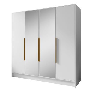 Szafa z Lustrem LARO 200 cm Biała / Złote Uchwyty – 4 Drzwi 959082 Szafa z Lustrem LARO 200 cm Biała / Złote Uchwyty – 4 Drzwi 959082