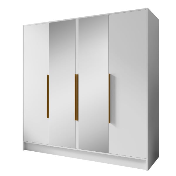 Szafa z Lustrem LARO 200 cm Biała / Złote Uchwyty – 4 Drzwi 959082