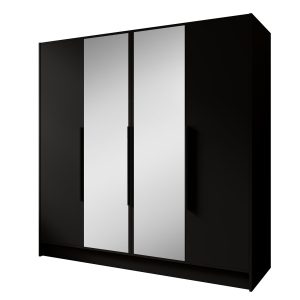 Szafa z Lustrem LARO 200 cm Czarna / Czarne Uchwyty – 4 Drzwi 959081 Szafa z Lustrem LARO 200 cm Czarna / Czarne Uchwyty – 4 Drzwi 959081