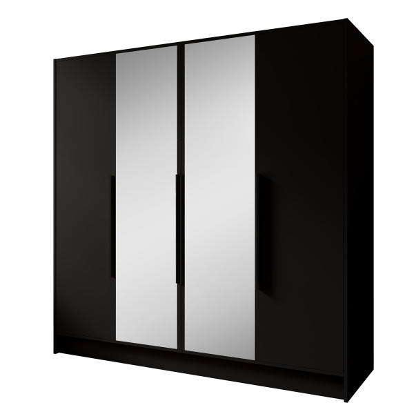 Szafa z Lustrem LARO 200 cm Czarna / Czarne Uchwyty – 4 Drzwi 959081
