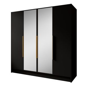 Szafa z Lustrem LARO 200 cm Czarna / Złote Uchwyty – 4 Drzwi 959078 Szafa z Lustrem LARO 200 cm Czarna / Złote Uchwyty – 4 Drzwi 959078