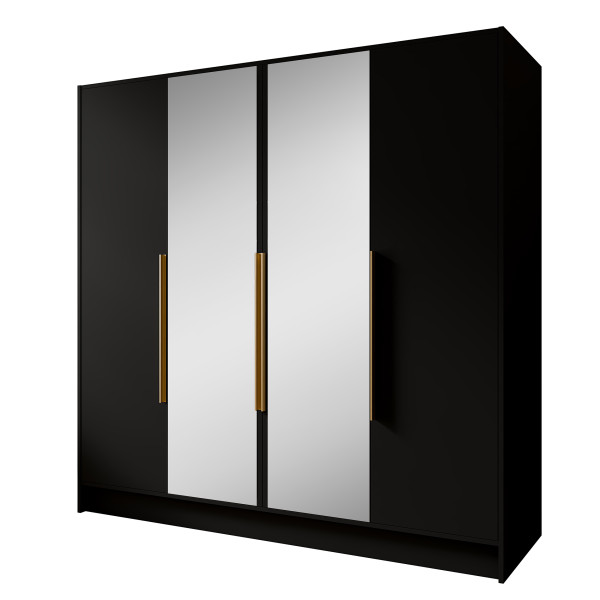 Szafa z Lustrem LARO 200 cm Czarna / Złote Uchwyty – 4 Drzwi 959078