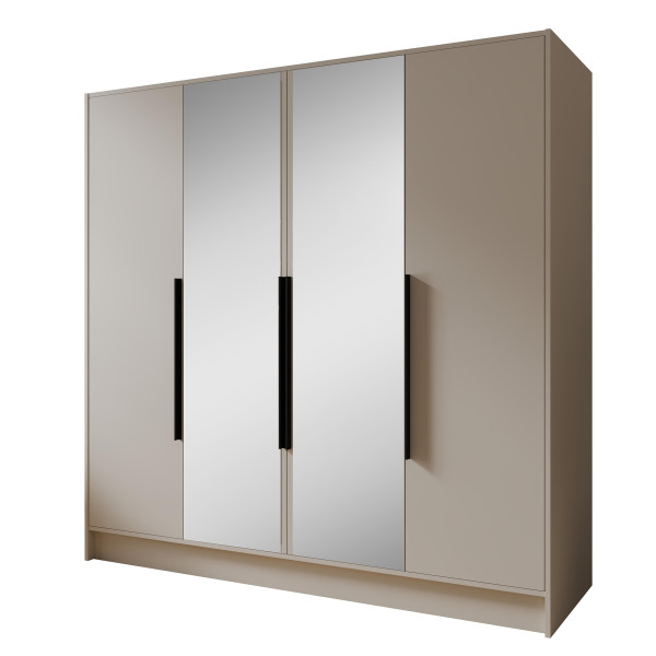 Szafa z Lustrem LARO 200 cm Kaszmir / Czarne Uchwyty – 4 Drzwi 959068