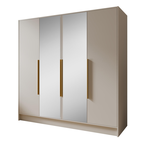 Szafa z Lustrem LARO 200 cm Kaszmir / Złote Uchwyty – 4 Drzwi 959075