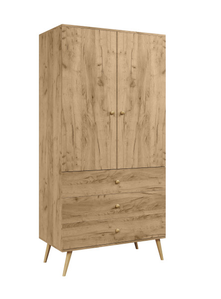 Szafa z szufladami i drążkiem w stylu Boho - Dąb Craft złoty 662575