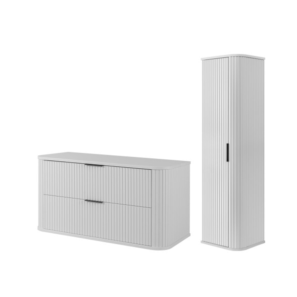 Szafka 100 Cm + Słupek 139 Cm Zestaw Łazienkowy Wiszący Biały Fronty Mdf 1064703