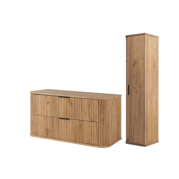 Szafka 100 Cm + Słupek 139 Cm Zestaw Łazienkowy Wiszący Dąb Fronty Mdf 1064679