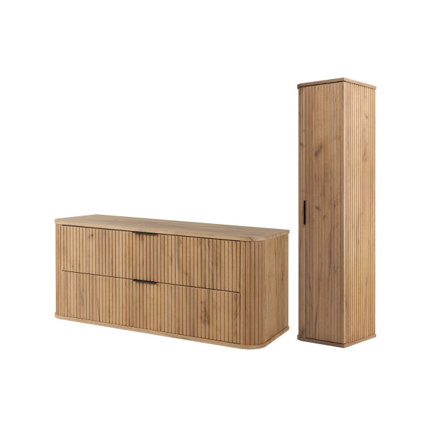 Szafka 120 Cm + Słupek 139 Cm Zestaw Łazienkowy Wiszący Dąb Fronty Mdf 1064694