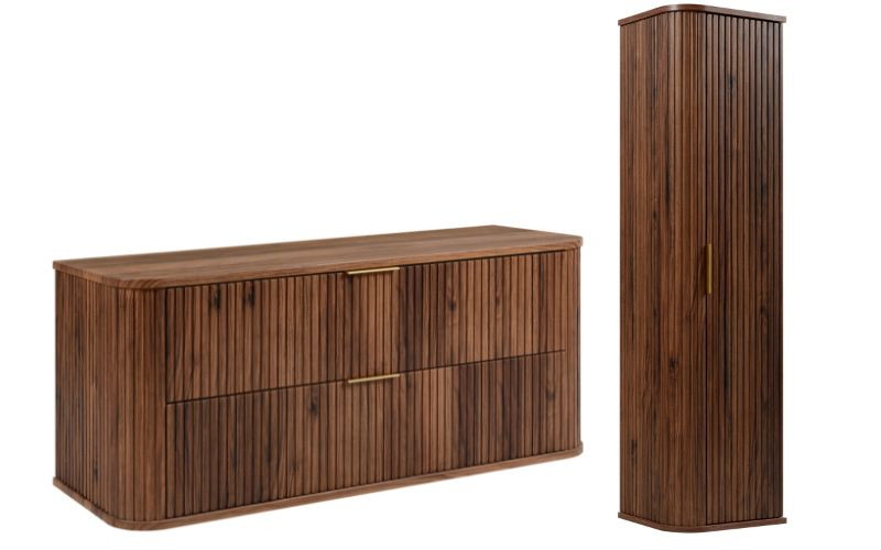 Szafka 120 Cm + Słupek 139 Cm Zestaw Łazienkowy Wiszący Dąb Orzech Mdf 1064693