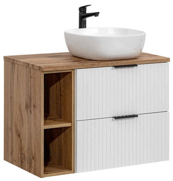 Szafka 60 cm ADEL WHITE z umywalką SMILE, blatem i regałem 154205