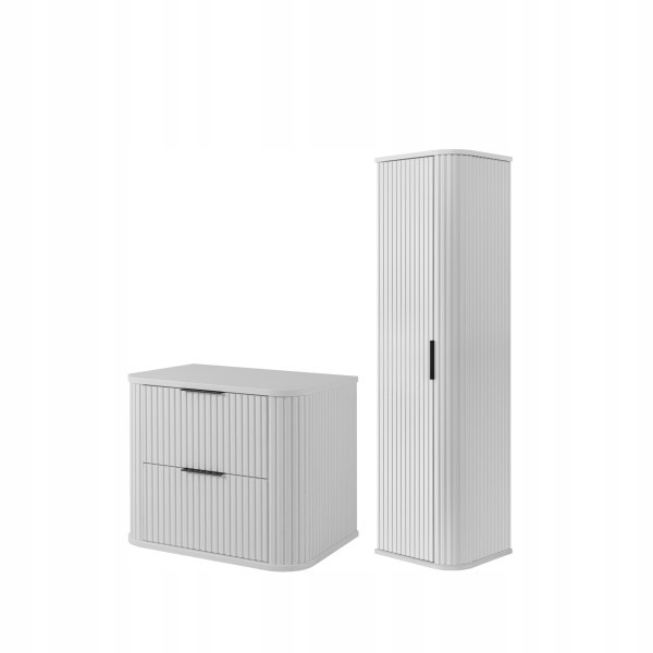 Szafka 60 Cm + Słupek 139 Cm Zestaw Łazienkowy Wiszący Biały Fronty Mdf 1064700