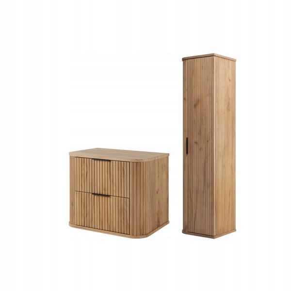 Szafka 60 Cm + Słupek 139 Cm Zestaw Łazienkowy Wiszący Dąb Fronty Mdf 1064685