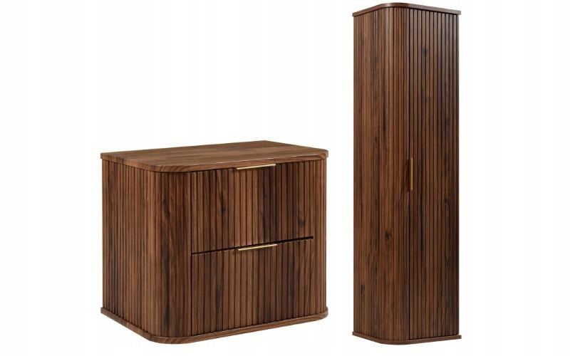 Szafka 60 Cm + Słupek 139 Cm Zestaw Łazienkowy Wiszący Dąb Orzech Front Mdf 1064699