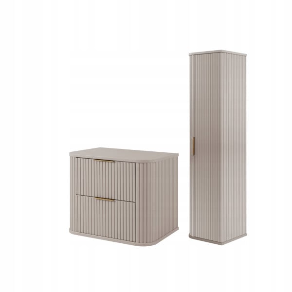 Szafka 60 Cm + Słupek 139 Cm Zestaw Łazienkowy Wiszący Kaszmir Front Mdf 1064702