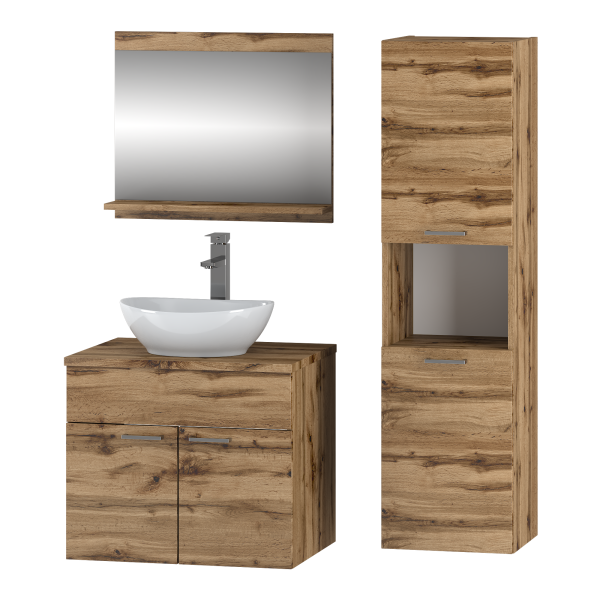 Szafka 60 Z Umywalką Baterią I Lustrem Dąb Wotan Ceniza 1057543