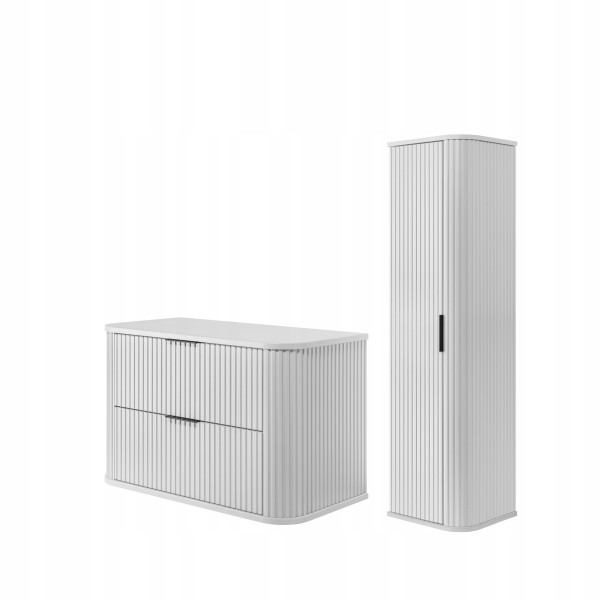 Szafka 80 Cm + Słupek 139 Cm Zestaw Łazienkowy Wiszący Biały Fronty Mdf 1064682