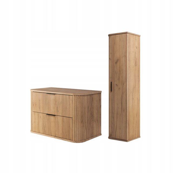 Szafka 80 Cm + Słupek 139 Cm Zestaw Łazienkowy Wiszący Dąb Fronty Mdf 1064695
