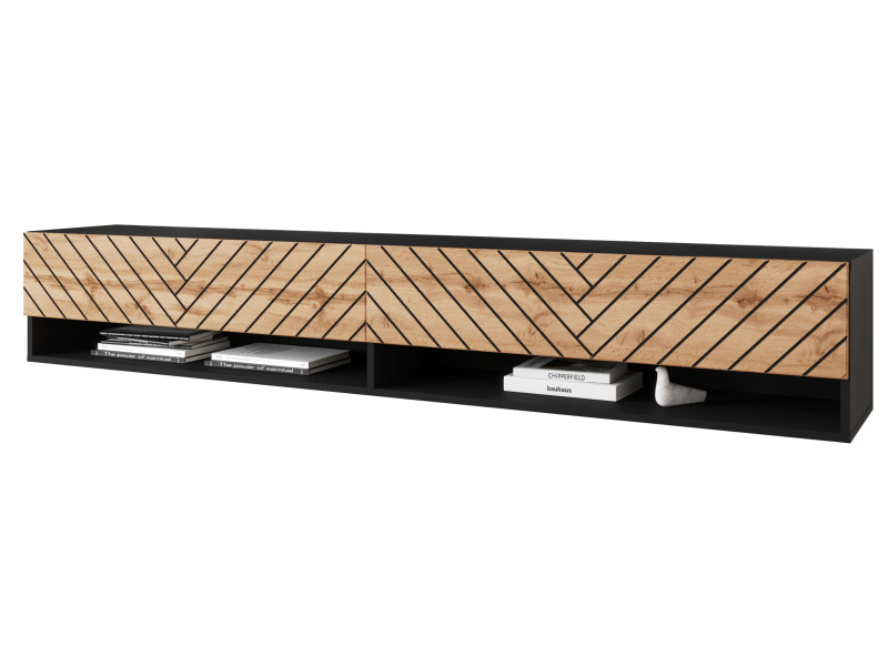 Szafka ANNE 180 czarny grafit/dąb wotan MDF-jodełka z LED 354883