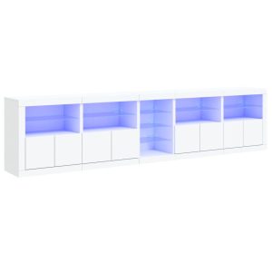 Szafka Biała LED z Drzwiami Szklanymi 283x37x67 cm do Salonu 769614 Szafka Biała LED z Drzwiami Szklanymi 283x37x67 cm do Salonu 769614