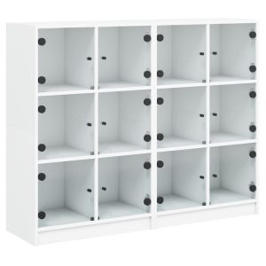 Szafka Biała z Drzwiami Szklanymi 136x37x109 cm do Salonu Pokoju 745392 Szafka Biała z Drzwiami Szklanymi 136x37x109 cm do Salonu Pokoju 745392