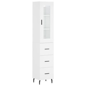 Szafka Biała z Drzwiami Szklanymi 34.5x34x180 cm do Salonu Pokoju 740473 Szafka Biała z Drzwiami Szklanymi 34.5x34x180 cm do Salonu Pokoju 740473