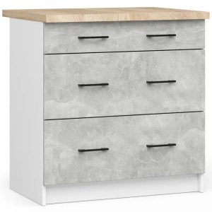 Szafka do kuchni, blat, szuflady, KLARA, 80cm, biel, beton | TYLETEGOTU 989028 Szafka do kuchni, blat, szuflady, KLARA, 80cm, biel, beton | TYLETEGOTU 989028