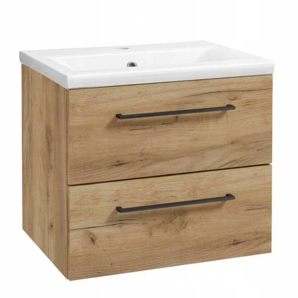 Szafka do Łazienki z Umywalką 50 x 40 cm Dąb Craft Złoty Wisząca SoftClose 791356