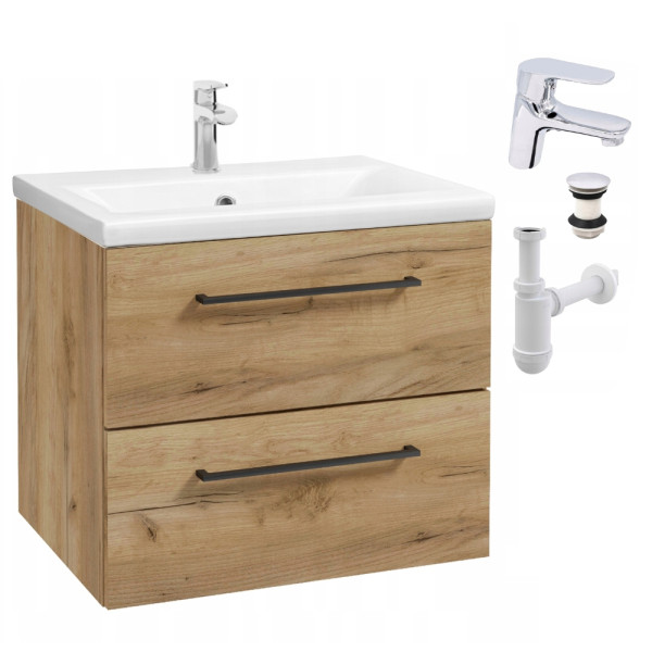Szafka do Łazienki z Umywalką 50 x 40 cm Dąb Złoty Wisząca Bateria Chrom 954412