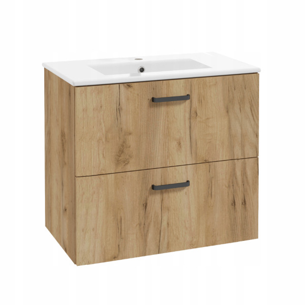 Szafka do Łazienki z Umywalką 80 x 40 cm Dąb Craft Złoty Wisząca 2 Szuflady 730950