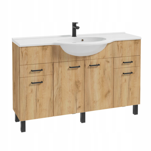 Szafka do Łazienki z Umywalką Duża 130 x 80cm Dąb Craft Złoty Stojąca Nóżki 771318