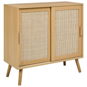 Szafka dwudrzwiowa z półkami jasne drewno rattan 573788