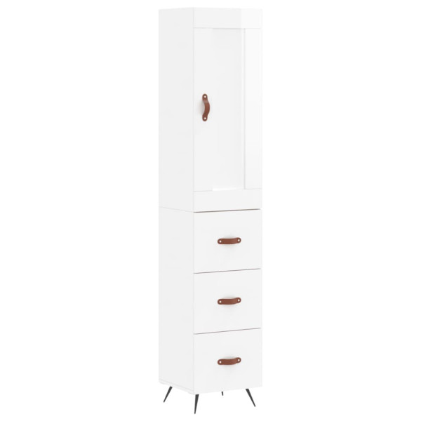 Szafka Komoda Regał Biała Połysk z Drzwiami 34.5x34x180 cm do Salonu Pokoju 742555